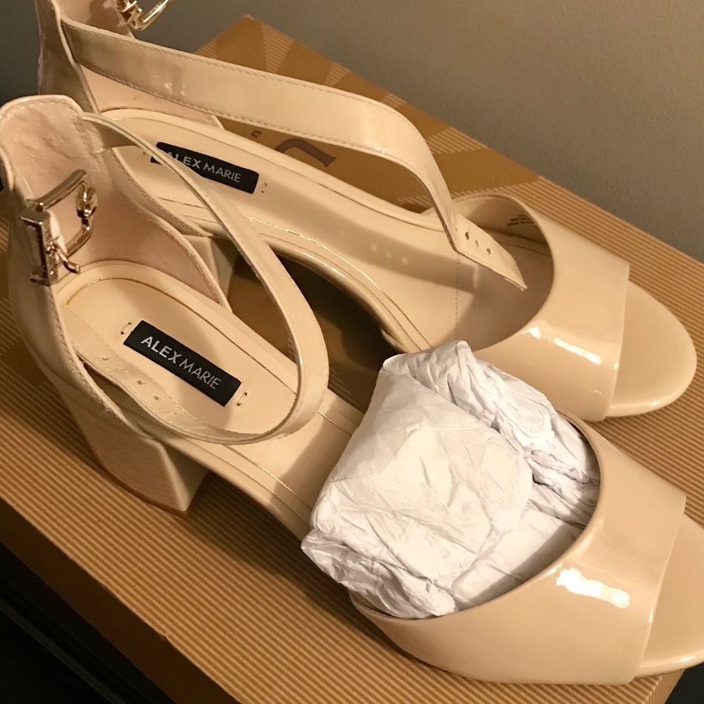 Alex Marie Nude Ankle Wrap Block Heel Sandal